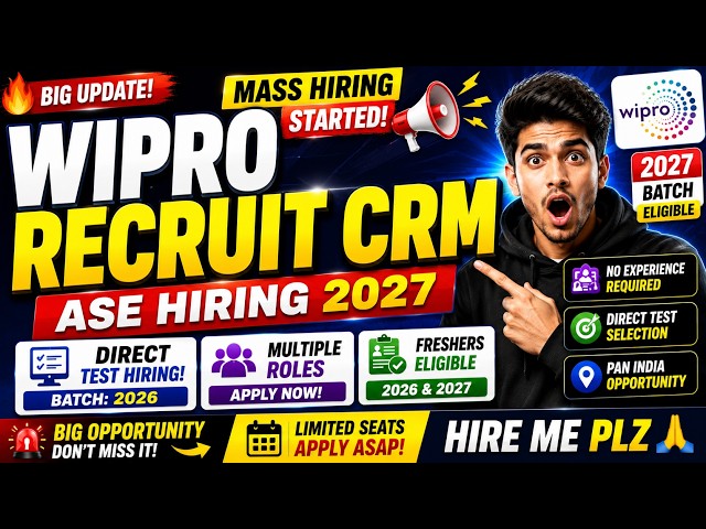 🔥Wipro Mass Hiring Started | Recurit CRM ASE Hiring 2027 | Direct Test Hiring 2026 | hire me plz