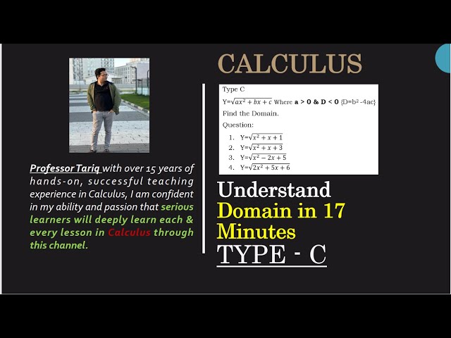 Find the domain of the square root function||Domain of Y= Square root of {ax^2+bx+c)where a +,d is -