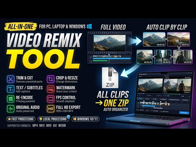 Full Video to Multiple Clips Automatically + ZIP! | Video Remix Tool