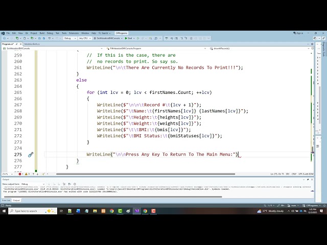C#Video69-BMIArrayListConsolePartc
