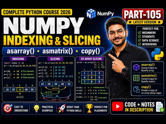 NumPy Indexing & Slicing Explained 🚀 | asarray(), asmatrix(), copy() Functions | Part-105