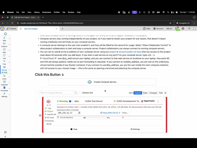 How to Use an A100 with CUDA Development Toolkit in CoCalc