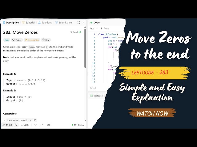 Move Zeroes | LeetCode 283 | Brute Force + Optimal Two Pointer Solution in Java 🚀