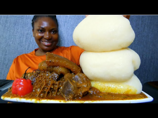 Let make fufu and eat it with leftover ogbono soup/ asmr mukbang