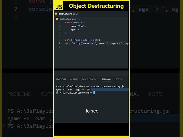 Master JS Destructuring in 20 Seconds 🤯 | Cleanest JavaScript Trick Ever #coding #programming