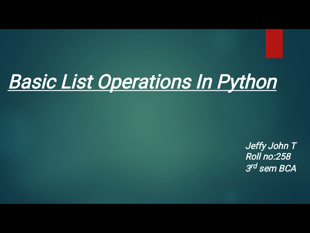 Basic List Operations In Python