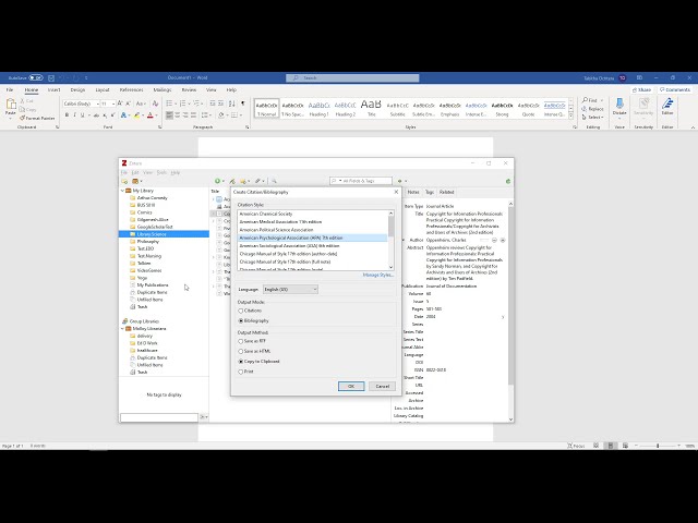 Zotero to Excel: Bibliographic Summary Table