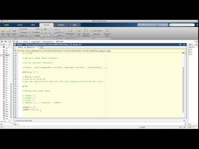 MATLAB Video 10: the Plot function and 2D graphing
