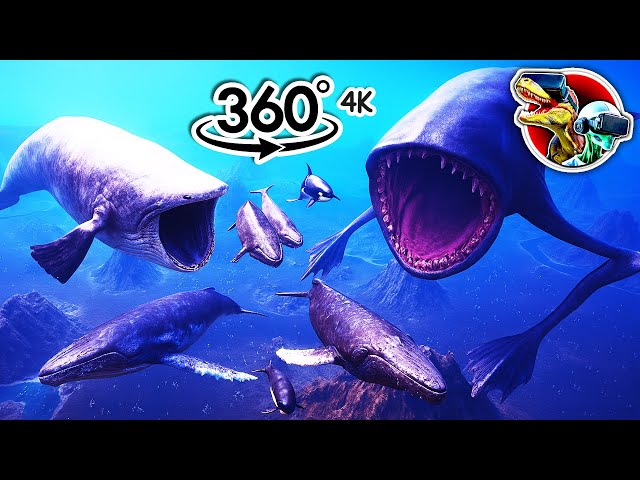 360 Bloop and Sea Eater Eat Whale, Glowing Whale and Giant Whale Sea Monsters | 360 video 4K