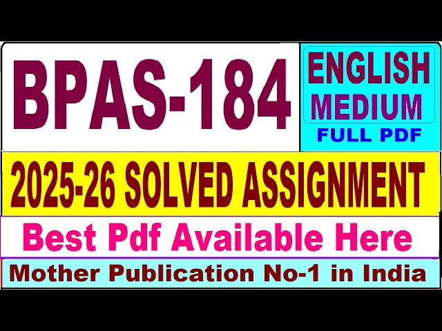 BPAS 184 solved assignment 2025-26 || bpas 184 solved assignment 2026 in English || ignou bpas184