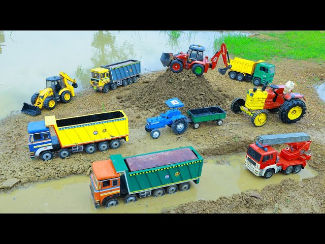 Jcb 3dx loading mud dumper Tractor Tipper Hyva Accident Pulling Tractor Crane Jcb ki khudai ? CS Toy