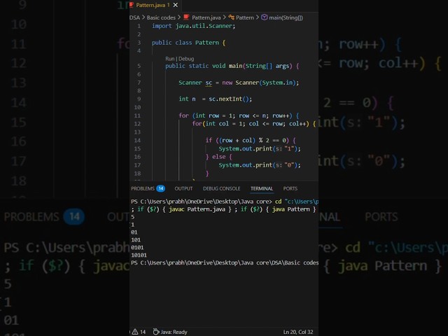 0-1 Pattern in Java 🔥 | Easy Logic for Beginners #Shorts