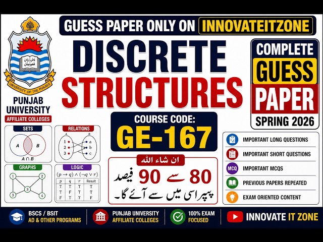 Discrete Structures Complete Guess Paper 2026 | GE-167 | Punjab University | Spring 2026 Final Exams