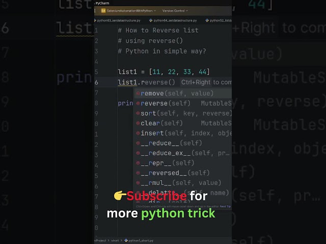 46 : Reverse a List in Python Using reverse() 🐍 | #shorts #pythonprogramming #pythontutorial