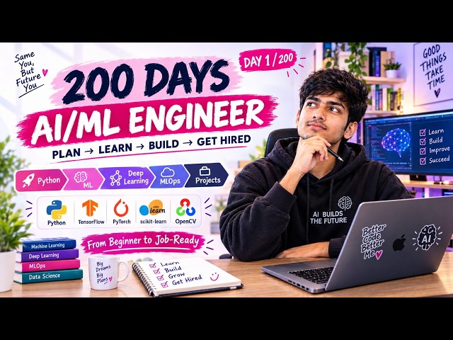 12 HOURS STUDY WITH ME 📚 | 50/10 POMODORO | AI/ML ENGINEER — DAY 1/200 🤖