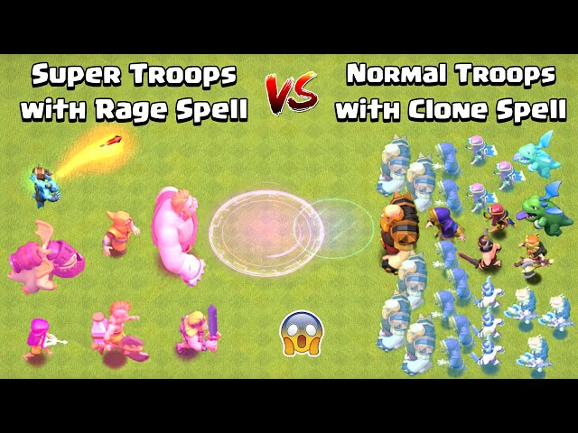 Super Troops + Rage Spell Vs Normal Troops + Clone Spell | Clash of Clans