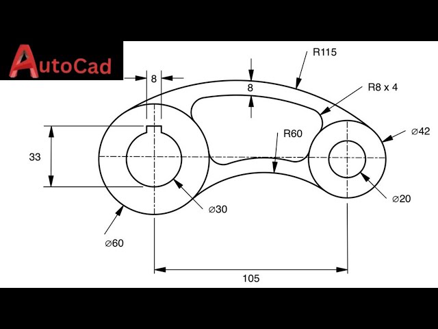 AutoCAD 2D Drawing tutorial practice exercise design