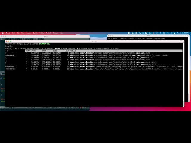 tokio-console demo 2021 07 22