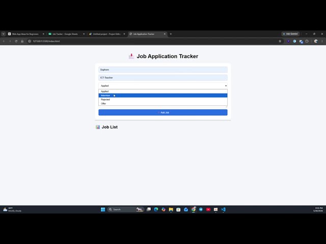 Job Application Tracker Web App ដែលបង្កើតឡើងដោយ AI