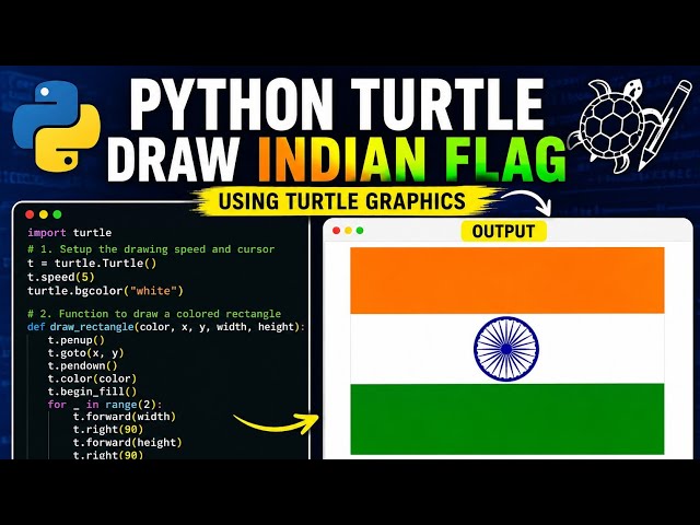 🇮🇳 Draw Indian Flag in Python 🐍 | Turtle Graphics | Code + Output | Python Project
