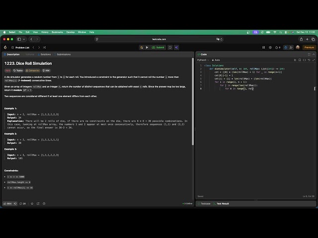 No Sound Leetcode 1223: Dice Roll Simulation