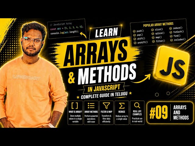 JavaScript Arrays & Methods in Telugu 🔥 | Complete Array Tutorial with Examples | JS Course #09