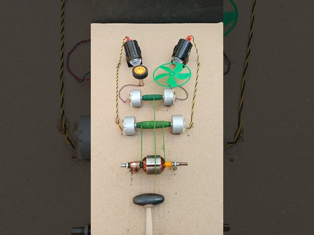 🧲 DIY Magnet 775 Armature → 4 Generators ⚡ → 2 Drone Motors + 2 Bike Bulbs | Amazing Experiment