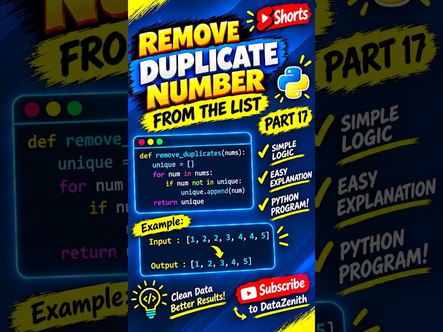 Remove Duplicates from a List in Python | Company Interview Question | Part 17 #shorts  #python