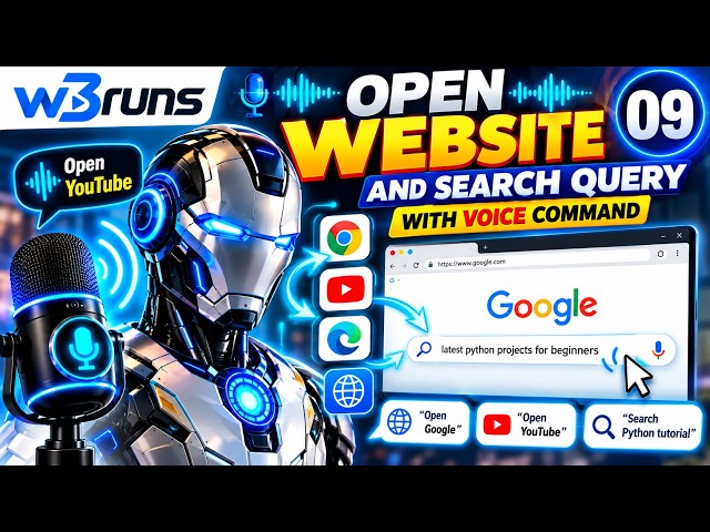 Build JARVIS AI Voice Assistant with Python | Open Websites & Search Google Using Voice Commands #09