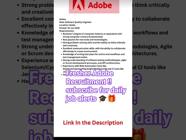 Fresher Adobe Recruitment ‼️ subscribe for daily job alerts 🎓🎁