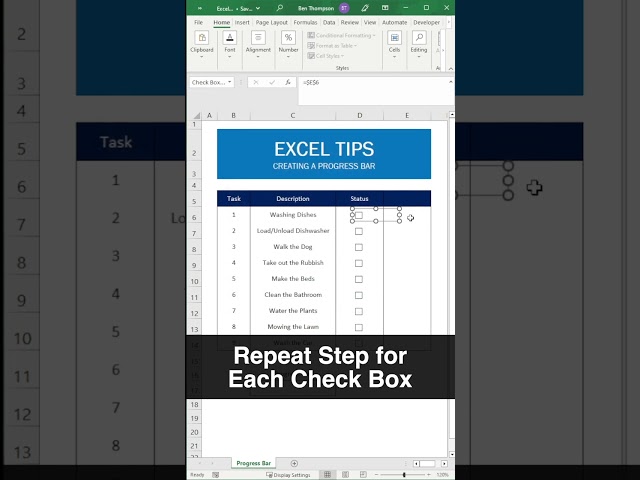How to Create a Dynamic Progress Bar in Excel Using Checkboxes and Conditional Formatting #shorts