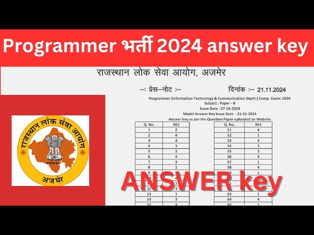 programmer exam 2024 answer key !! RPSC programmer answer key !!