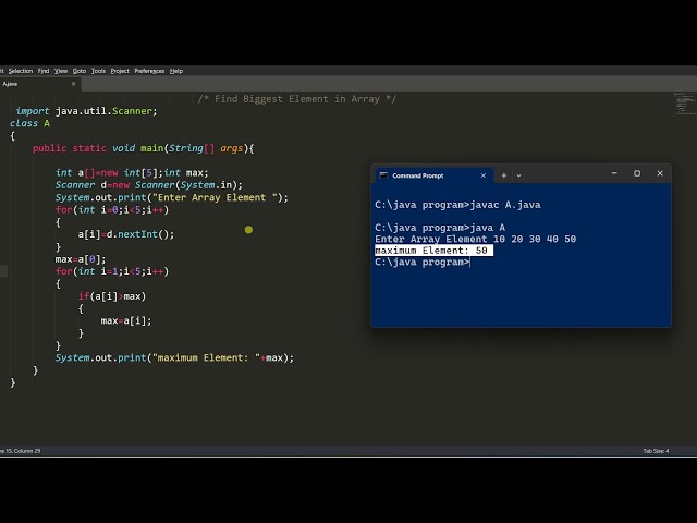 program to find biggest element in array | java program