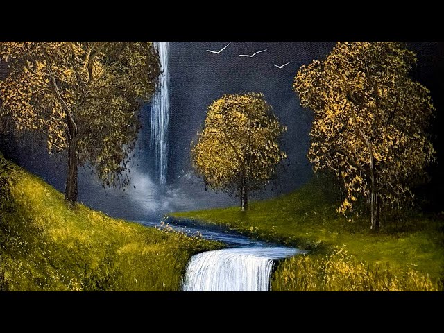 Orchard Falls Double Waterfall Landscape Tutorial with #PaintWithJosh #BobRoss #PaintingTutorial 