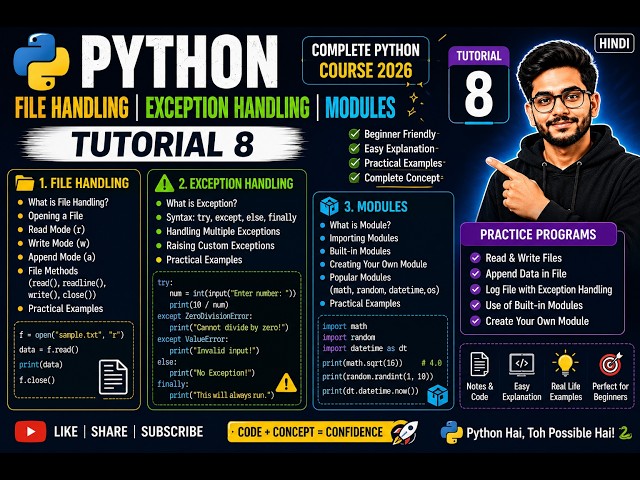 Python File Handling | Exception Handling | Modules | Tutorial 8