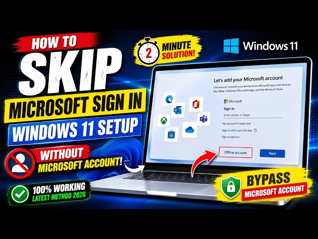 ⚡ Windows 11 Setup Without Microsoft Account | Skip Sign In in 2 Minutes ✅