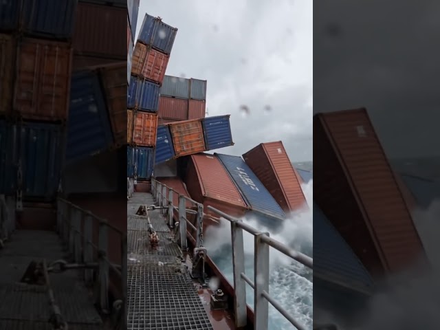 Cargo Ship Hit by Monster Waves — Containers Fall Into the Ocean 😳🌊