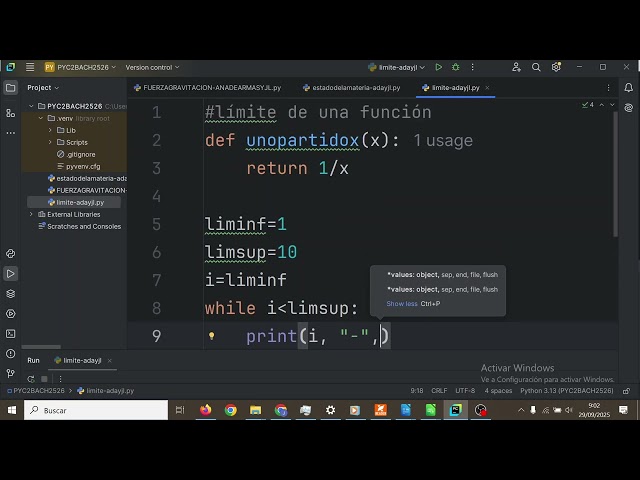 Function limit when it has infinity While loops PYC 2BACH 2526 IES Monterroso programming