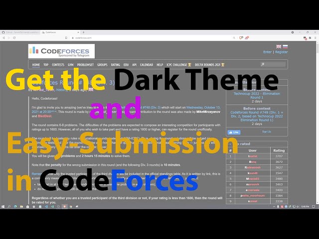 Get the Dark Theme and Easy-Submission in Codeforces 😀