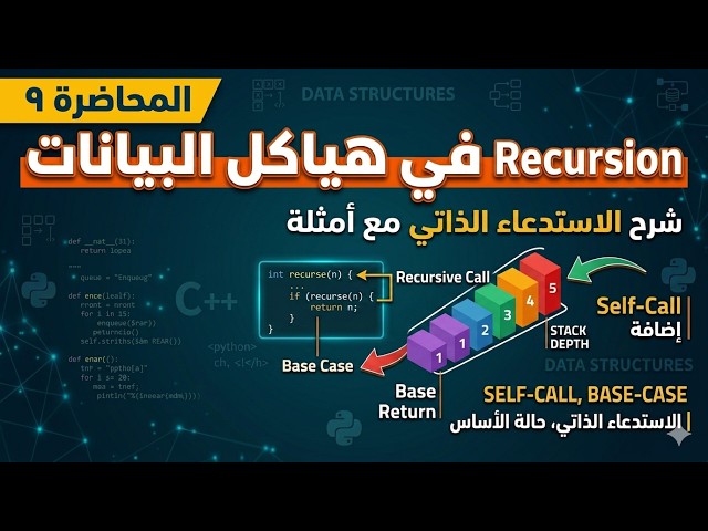 المحاضرة 9 – Recursion في Data Structures | شرح الاستدعاء الذاتي مع أمثلة