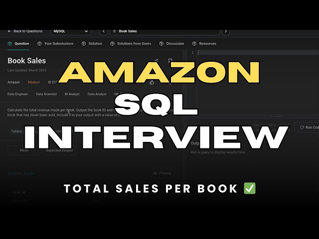 Amazon SQL Interview: Calculate Total Sales Per Book | SQL JOIN & SUM() Tutorial