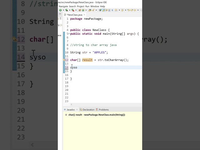 string to char array java 🤔🥳👩🏻‍💻🙋🏻‍♀️ #shorts