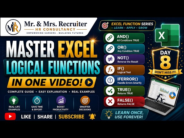 Day - 8  | Master Excel Logical Functions in One Video | AND, OR, NOT, IF, IFERROR, TRUE & FALSE