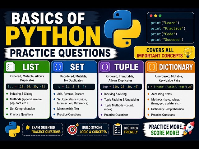Python List Tuple Set Dictionary Questions Practise