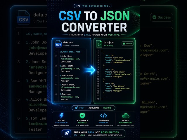 Convert CSV to JSON Instantly in Your Browser (No Signup, No Upload)