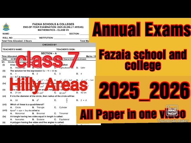 Class 7| Hilly area | Annual  exams 2025_2026 |All subjects 