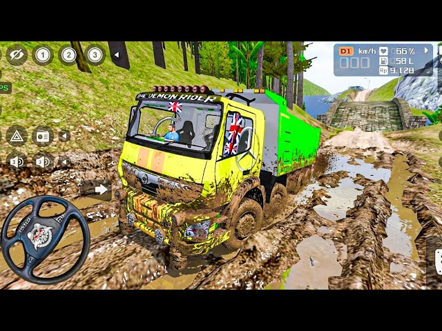 HEAVY 12 WHEELS BHARAT BENZ TRUCK IN EXTREMELY OFF-ROAD | BUS SIMULATOR INDONESIA
