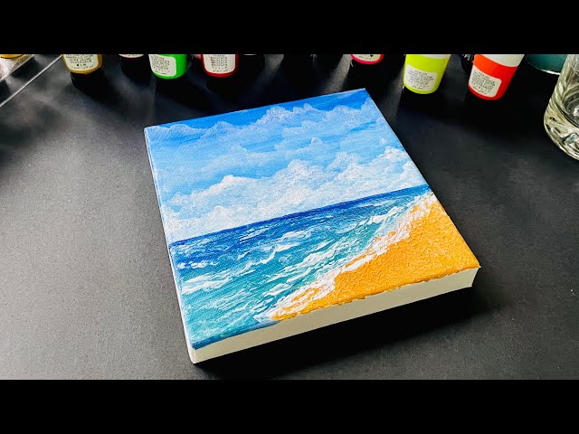 Easy Beach Acrylic Painting Tutorial 🌊 | Ocean Waves & Seascape Canvas Painting for Beginners