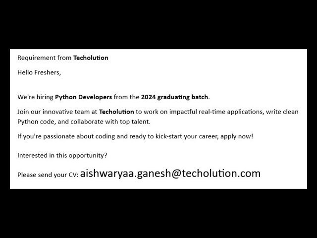 Today Job Openings - Python Fresher