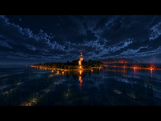 Minecraft Rainy Night by the Lake 🌧️🔥 Relaxing Ambience & Music for Sleep